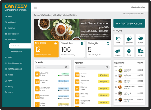 Canteen Management System website homepage